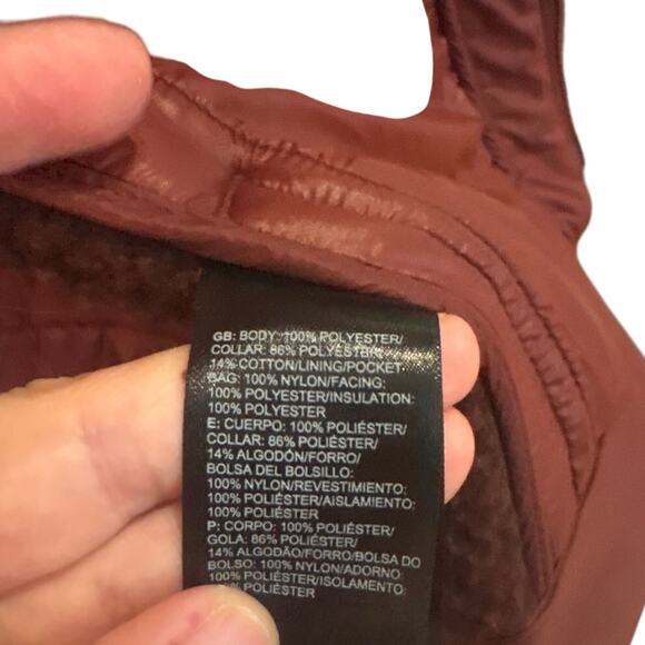 The North Face dark red snap two way zipper hooded quilted coat SIZE M - Picture 4 of 5